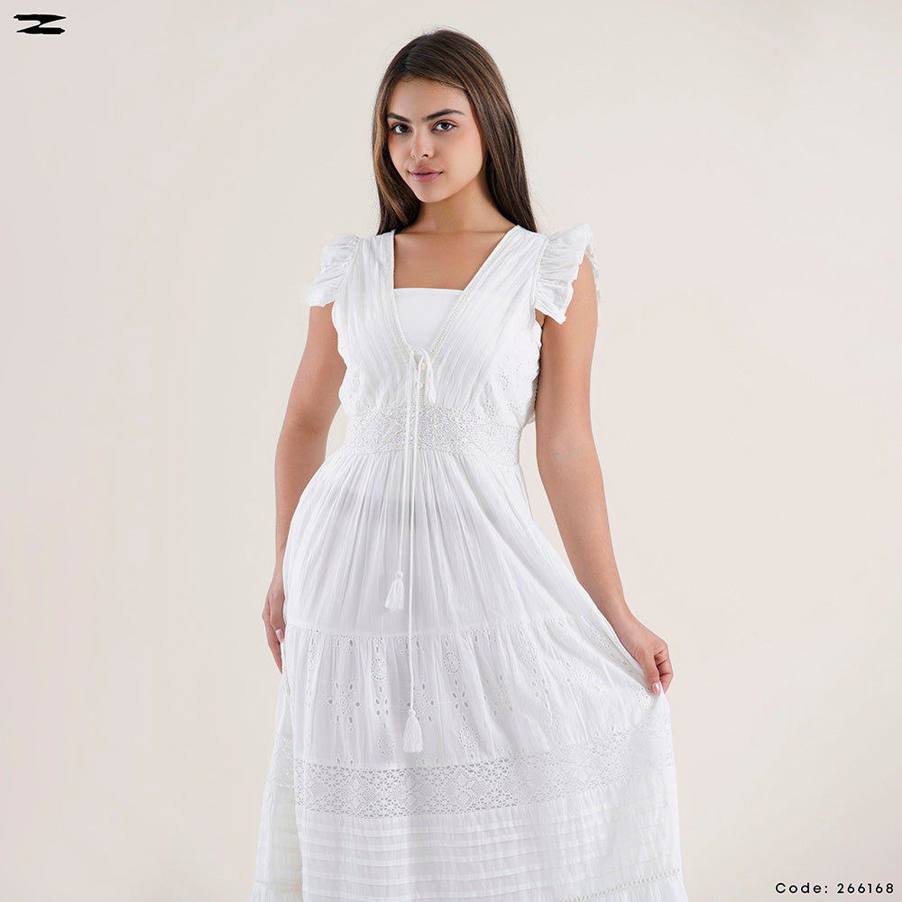 Tiered Lace V-Neck Dress