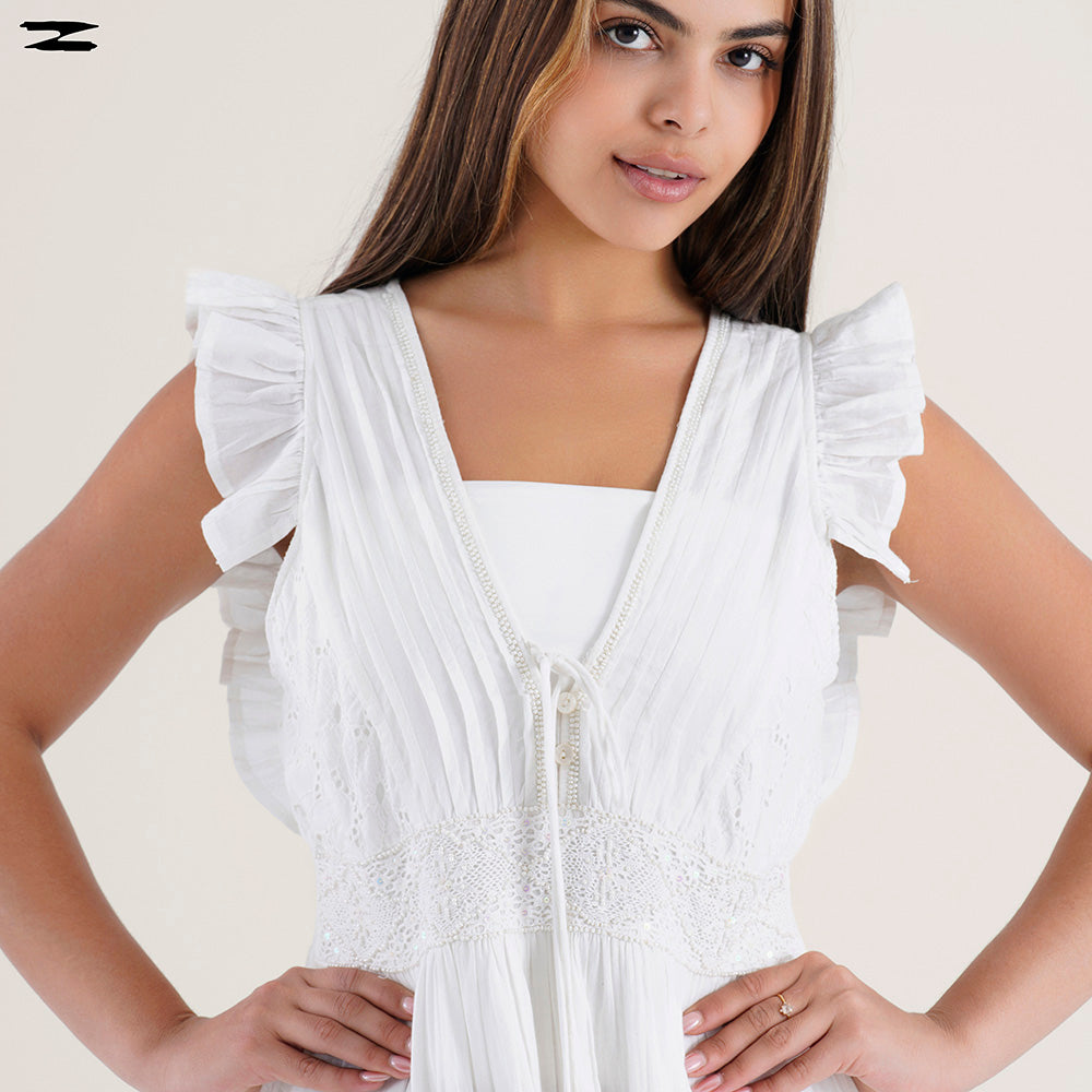 Tiered Lace V-Neck Dress