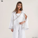Tie Front Top with Pattern Trim Pants Set