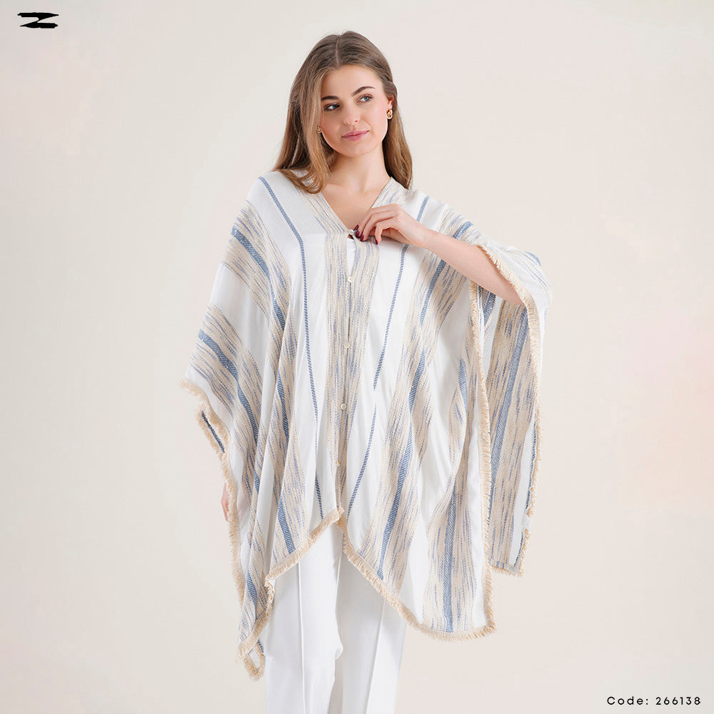 Striped Fringe Poncho