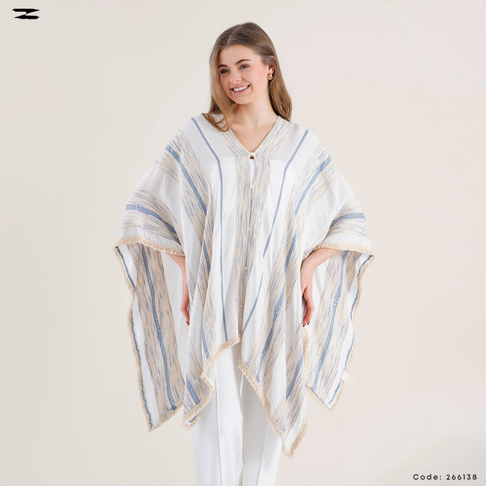Striped Fringe Poncho