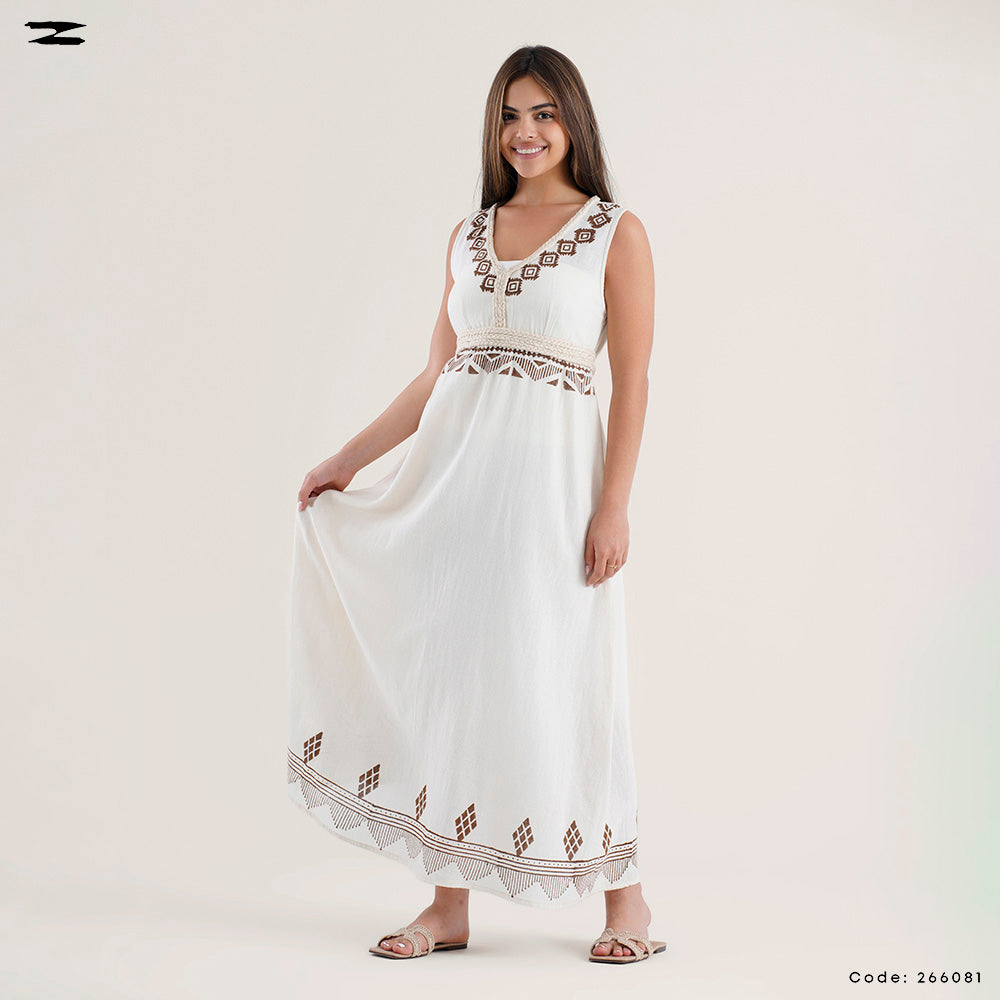 Women Sleeveless Border Maxi Dress