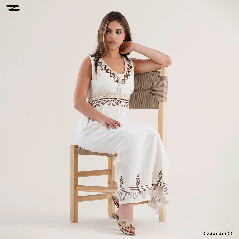 Women Sleeveless Border Maxi Dress