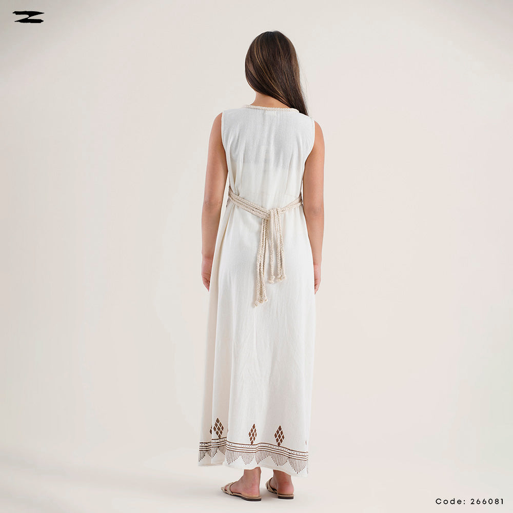 Women Sleeveless Border Maxi Dress