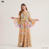 Printed Bell Sleeve Maxi Dress
