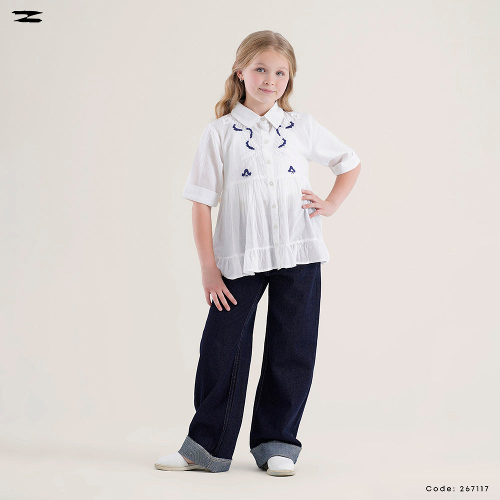 White Short Sleeve Peplum Shirt