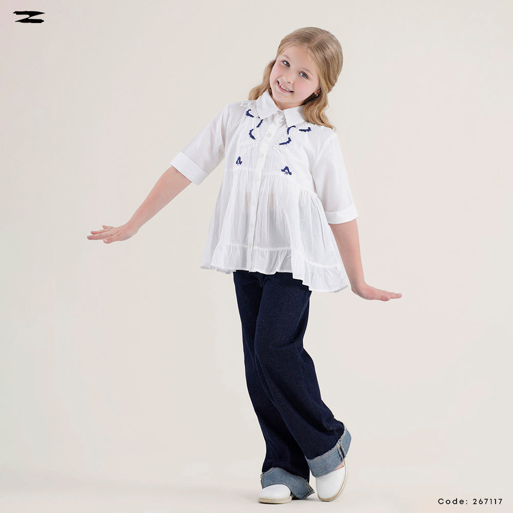 White Short Sleeve Peplum Shirt