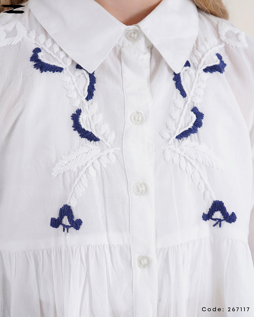 White Short Sleeve Peplum Shirt