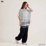 Fringe Trim Printed Poncho