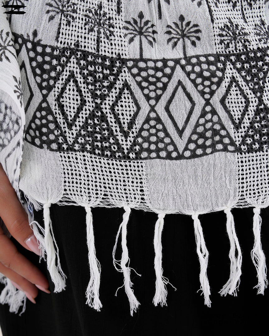 Fringe Trim Printed Poncho