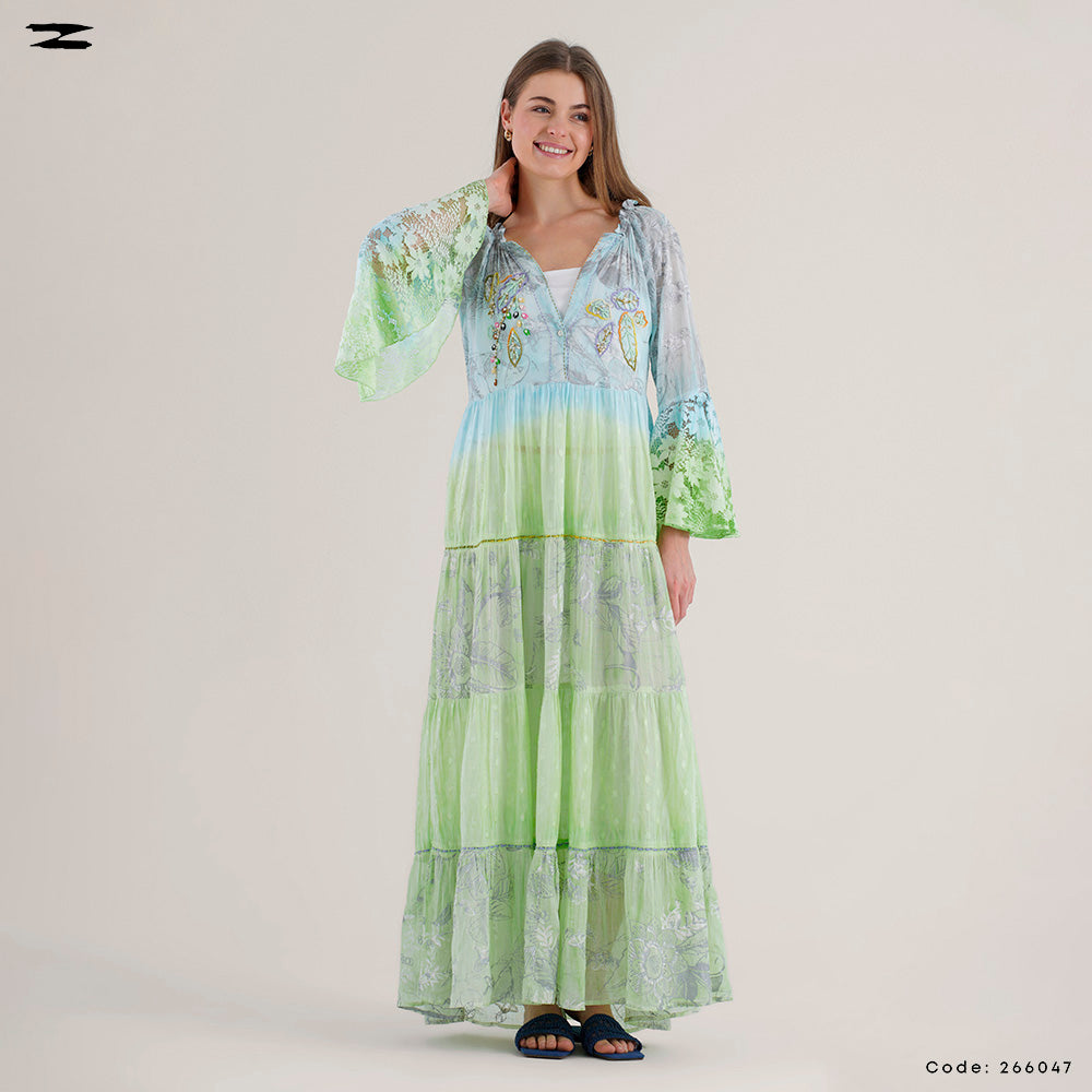 Tiered Dress with Embroidered Bodice