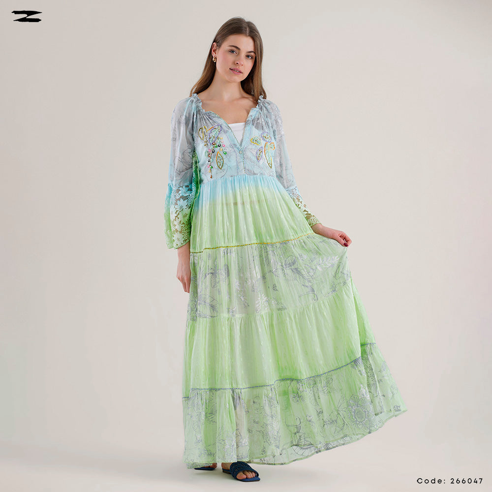Tiered Dress with Embroidered Bodice