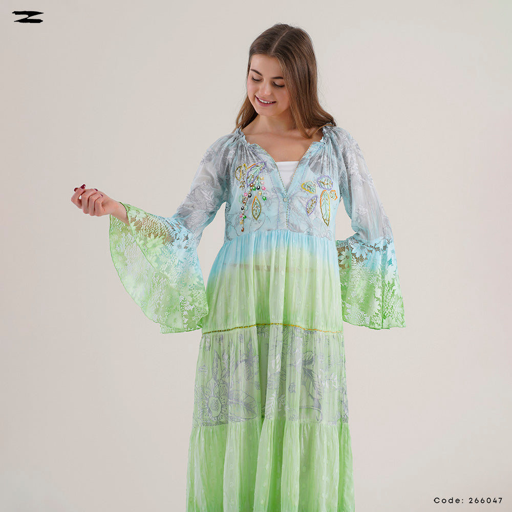 Tiered Dress with Embroidered Bodice