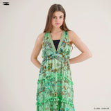 Printed Tassel Trim Midi Dress
