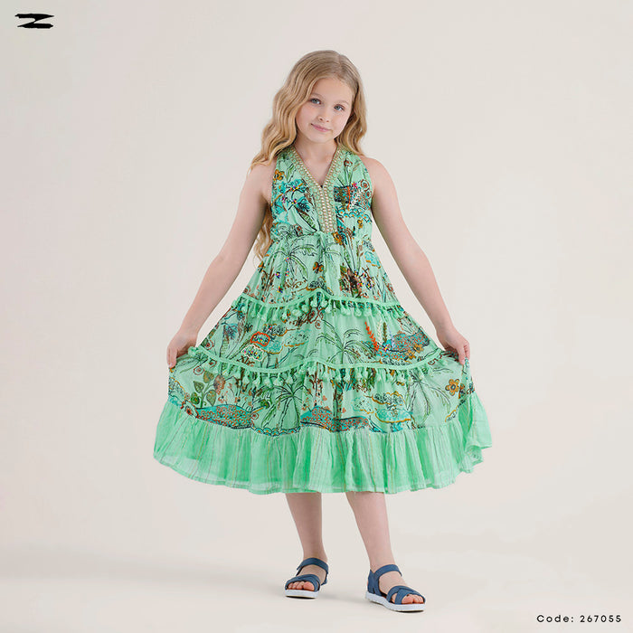 Printed V-Neck Sleeveless Dress