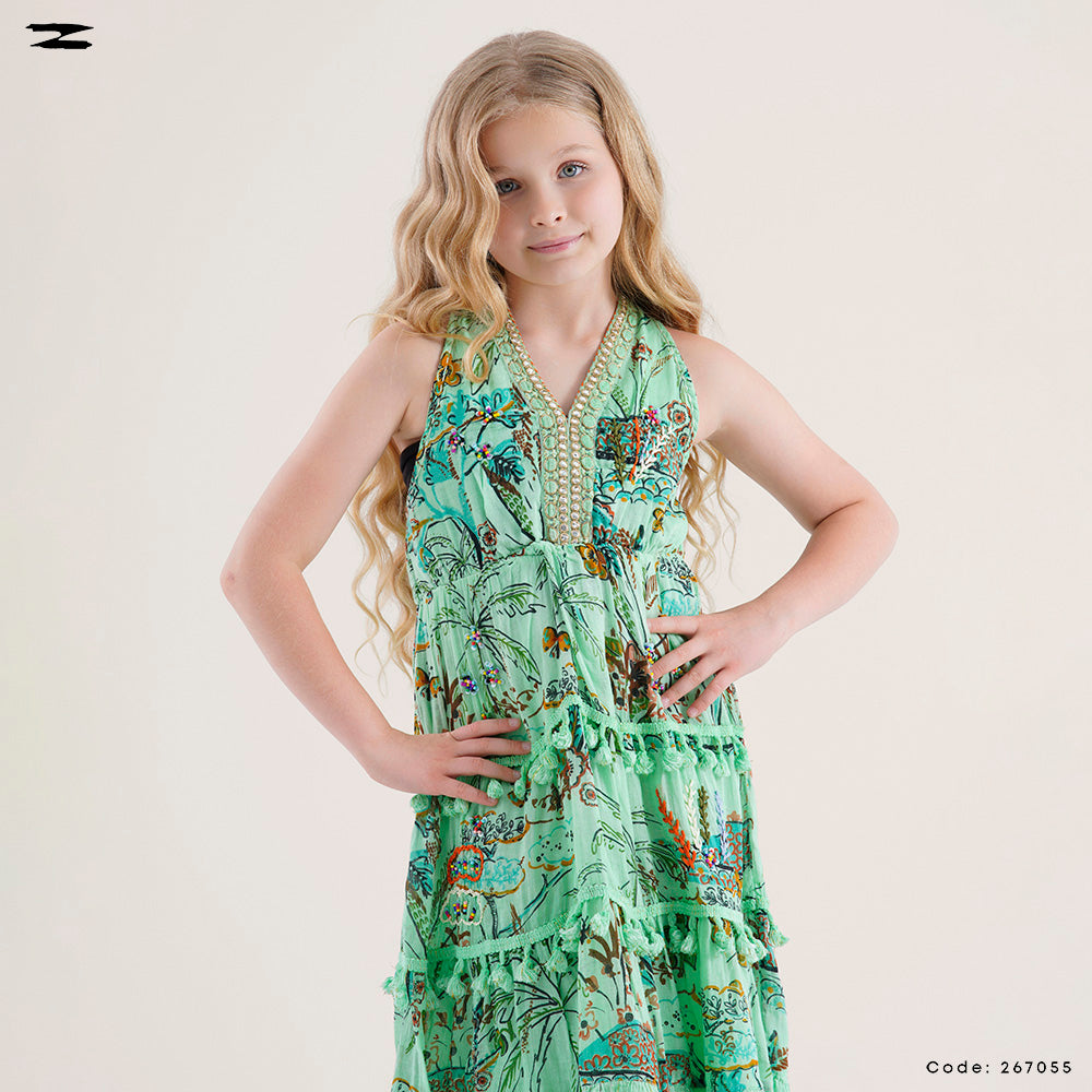 Printed V-Neck Sleeveless Dress