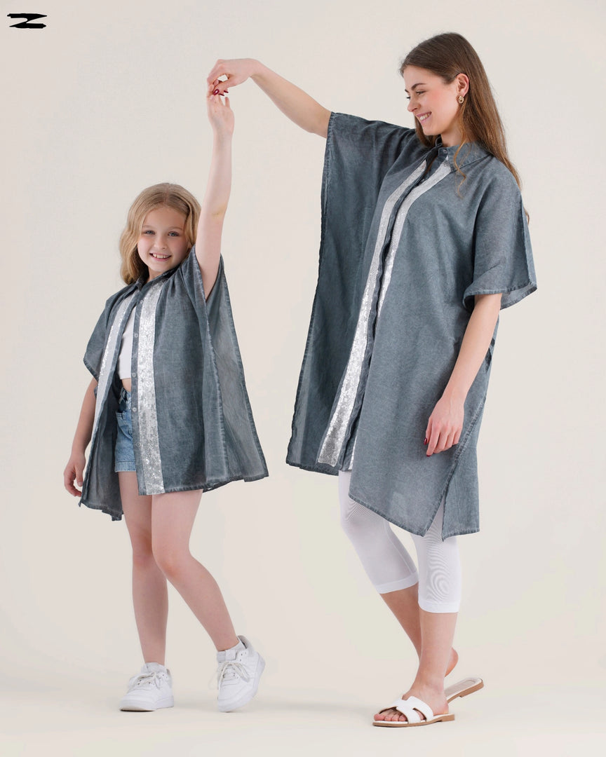 Sequin Stripe Poncho Top