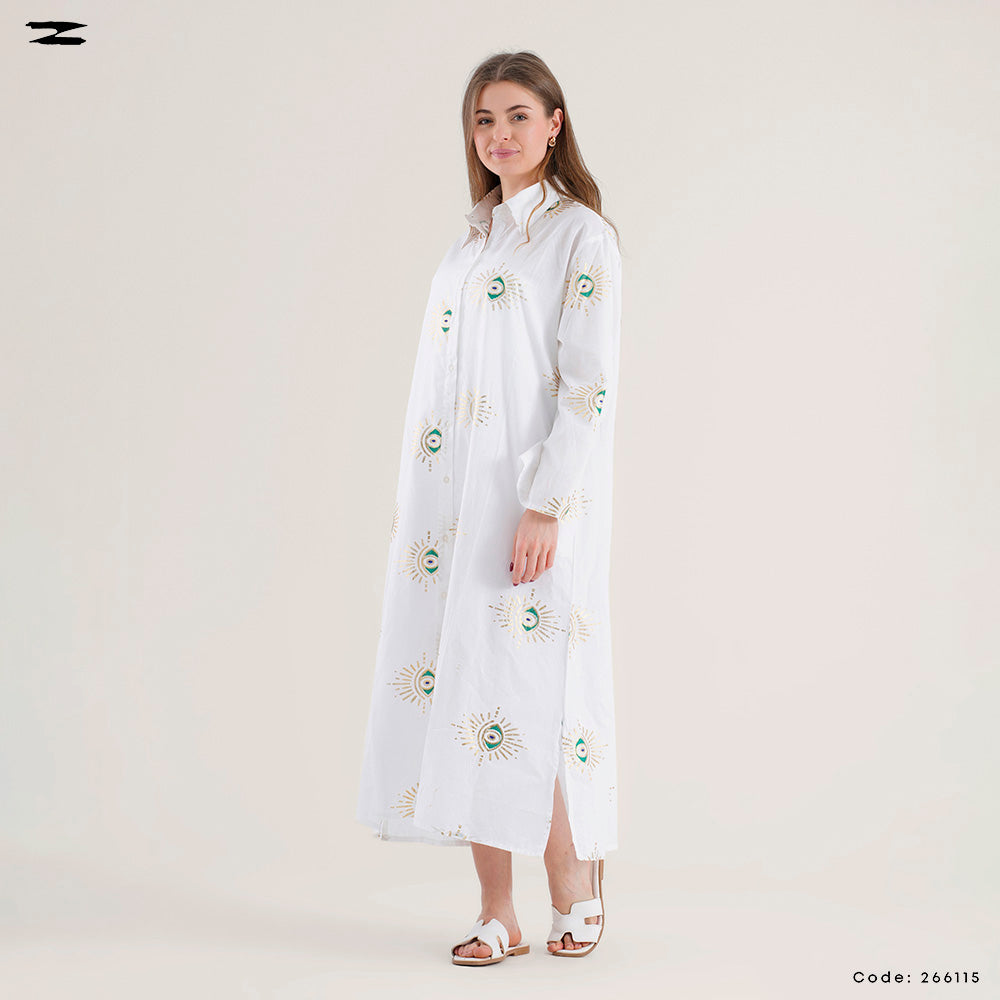 Embroidered Eye Print Shirt Dress