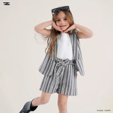 Striped Linen Vest and Shorts Set with Inner Top
