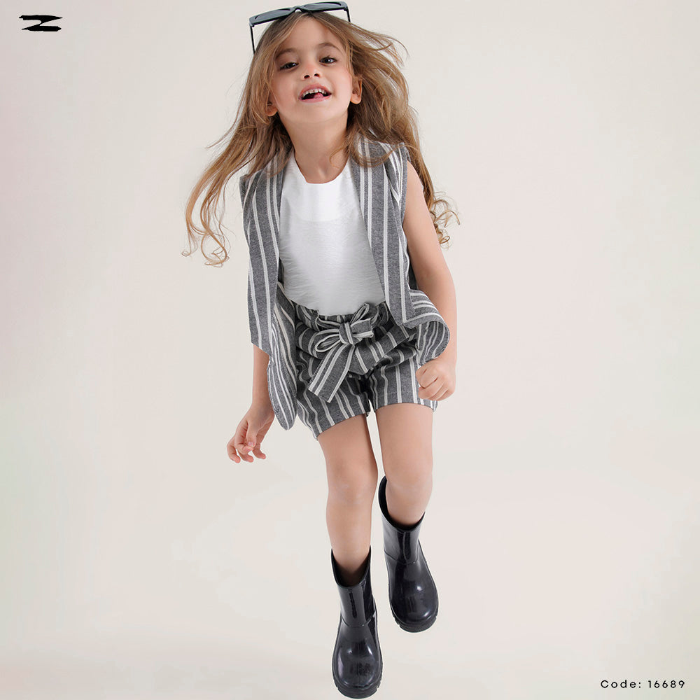 Striped Linen Vest and Shorts Set with Inner Top