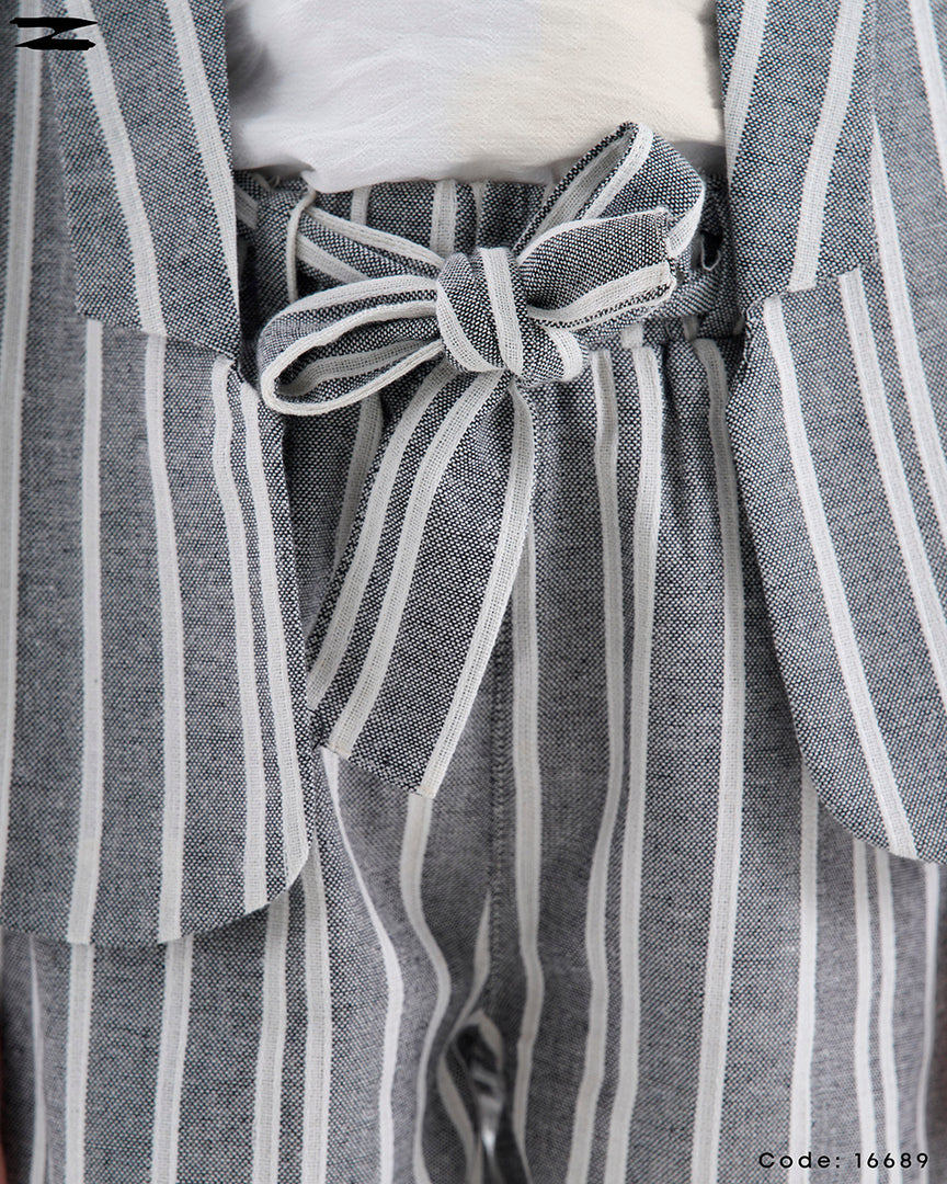 Striped Linen Vest and Shorts Set with Inner Top