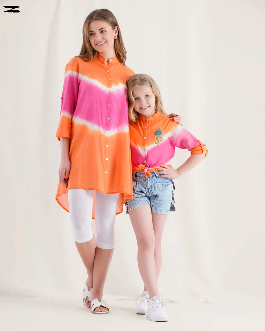 Tie-Dye Linen Shirt with Brooch