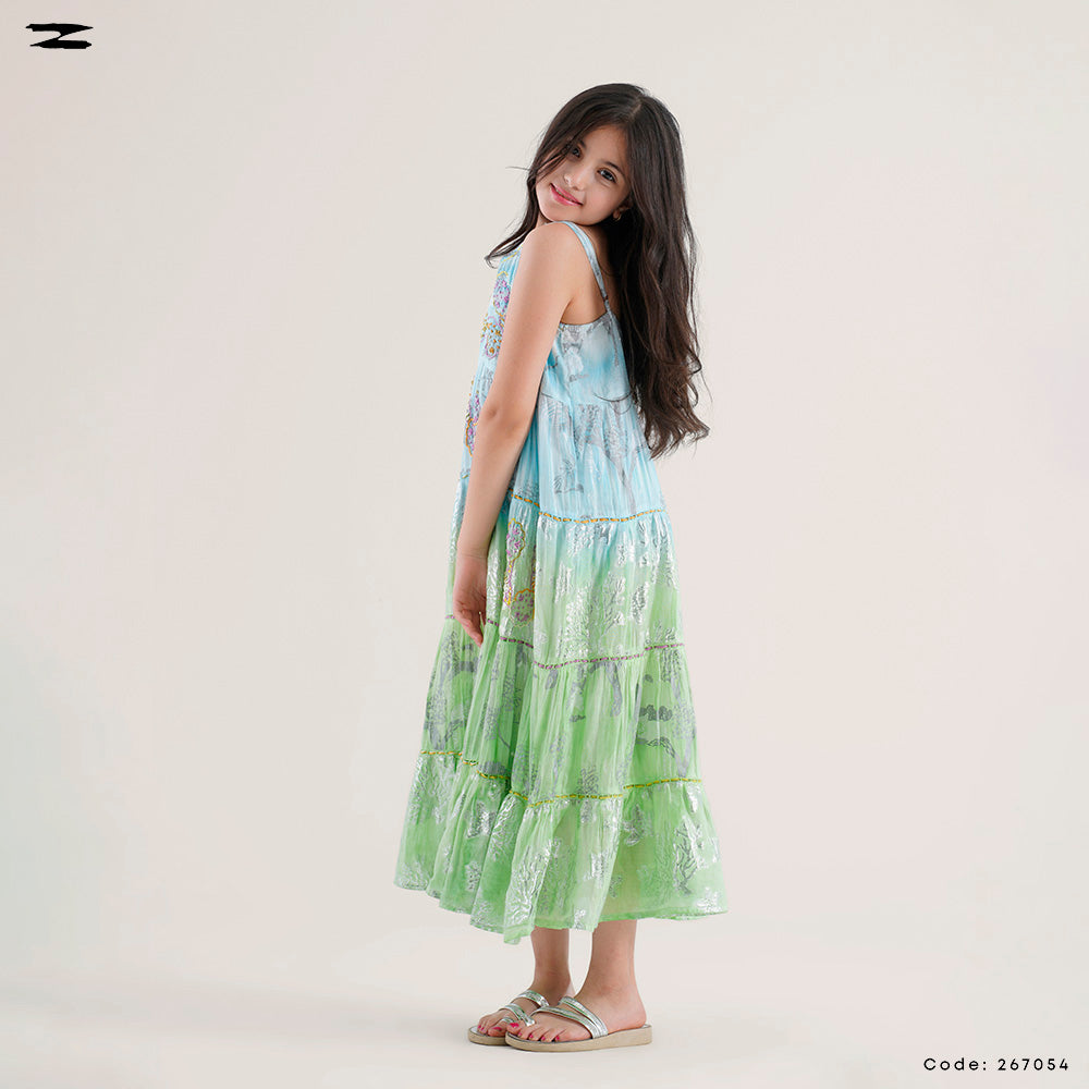 Girls Printed Tiered Maxi Dress