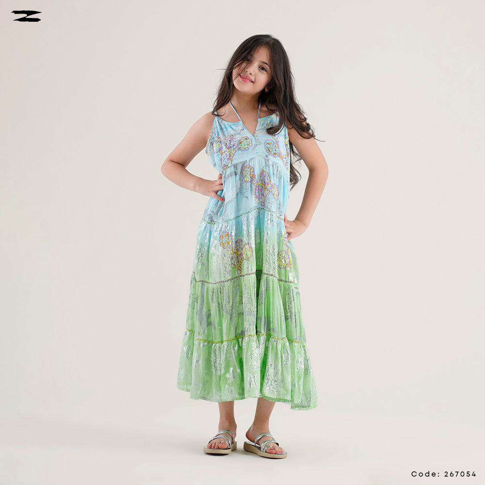 Girls Printed Tiered Maxi Dress