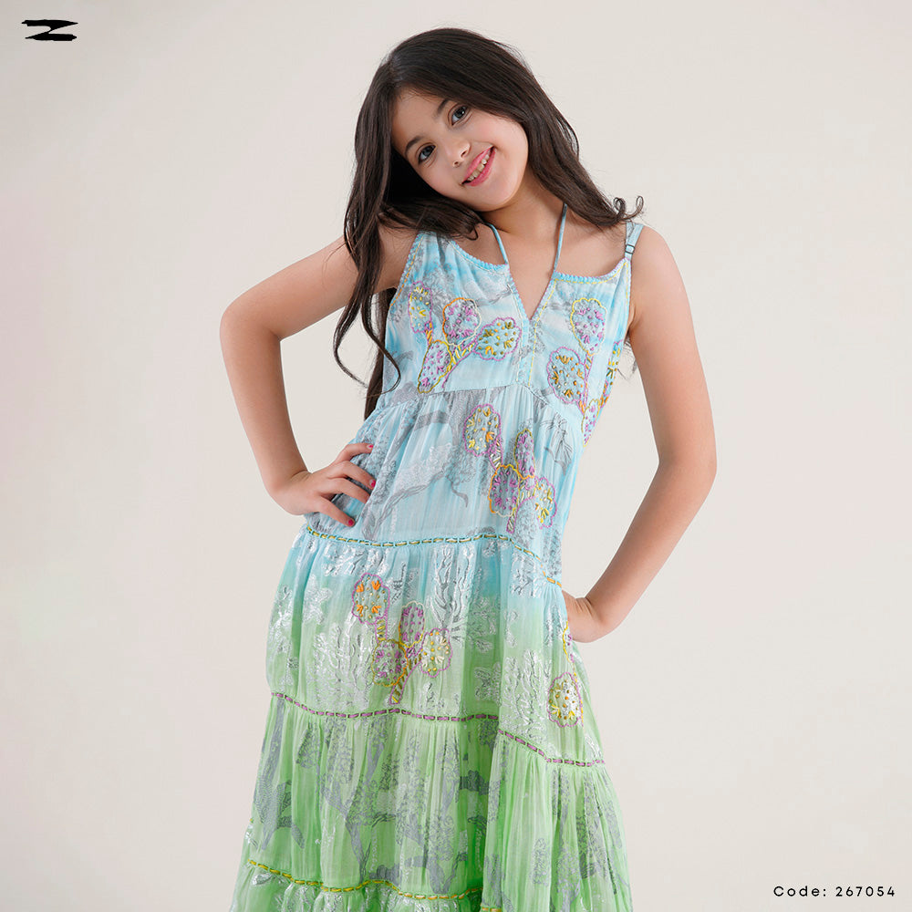 Girls Printed Tiered Maxi Dress