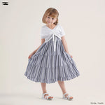 Load image into Gallery viewer, Striped Tiered Dress with Crochet Shrug