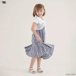Load image into Gallery viewer, Striped Tiered Dress with Crochet Shrug