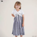 Load image into Gallery viewer, Striped Tiered Dress with Crochet Shrug