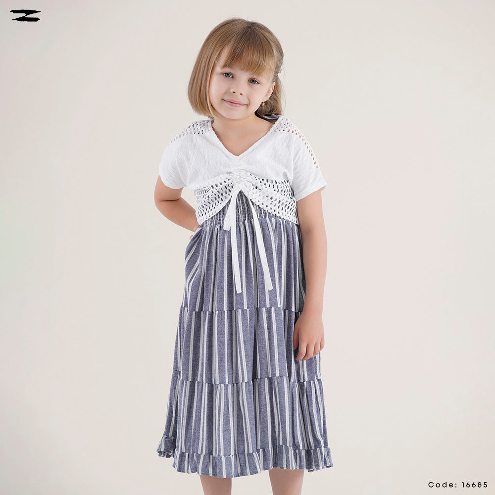 Striped Tiered Dress with Crochet Shrug