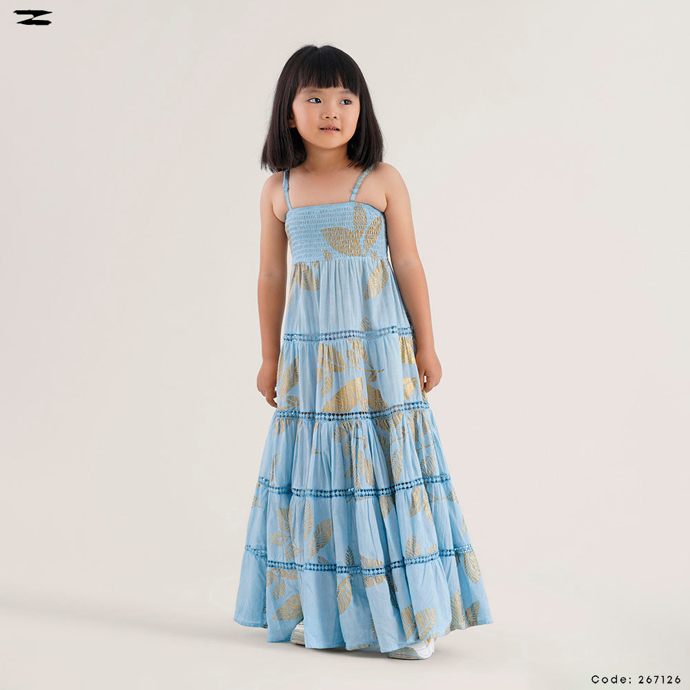 Leaf Print Tiered Dress