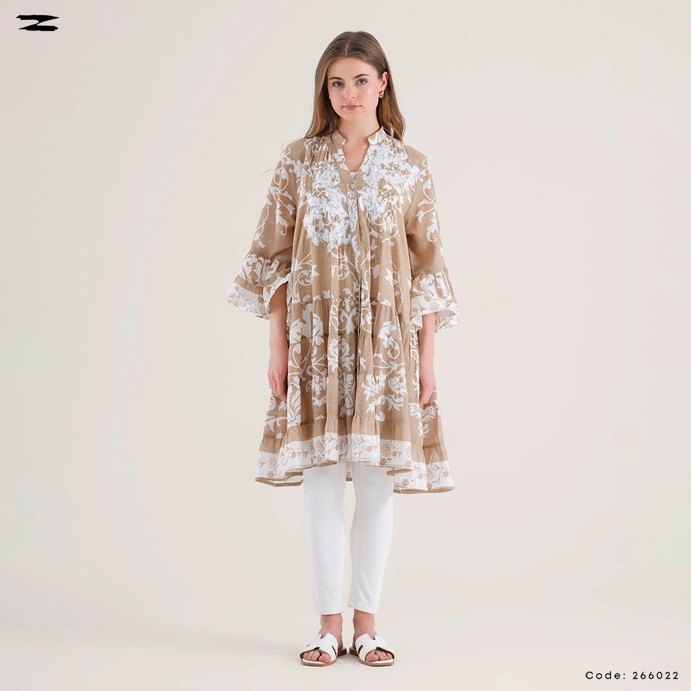 Buttoned Floral Tunic Blouse