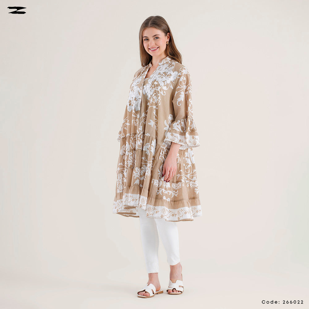 Buttoned Floral Tunic Blouse
