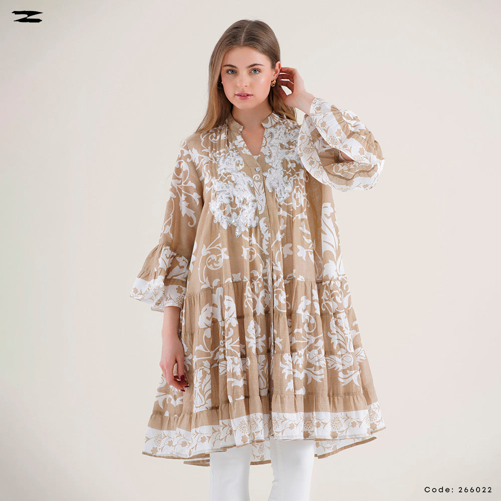 Buttoned Floral Tunic Blouse