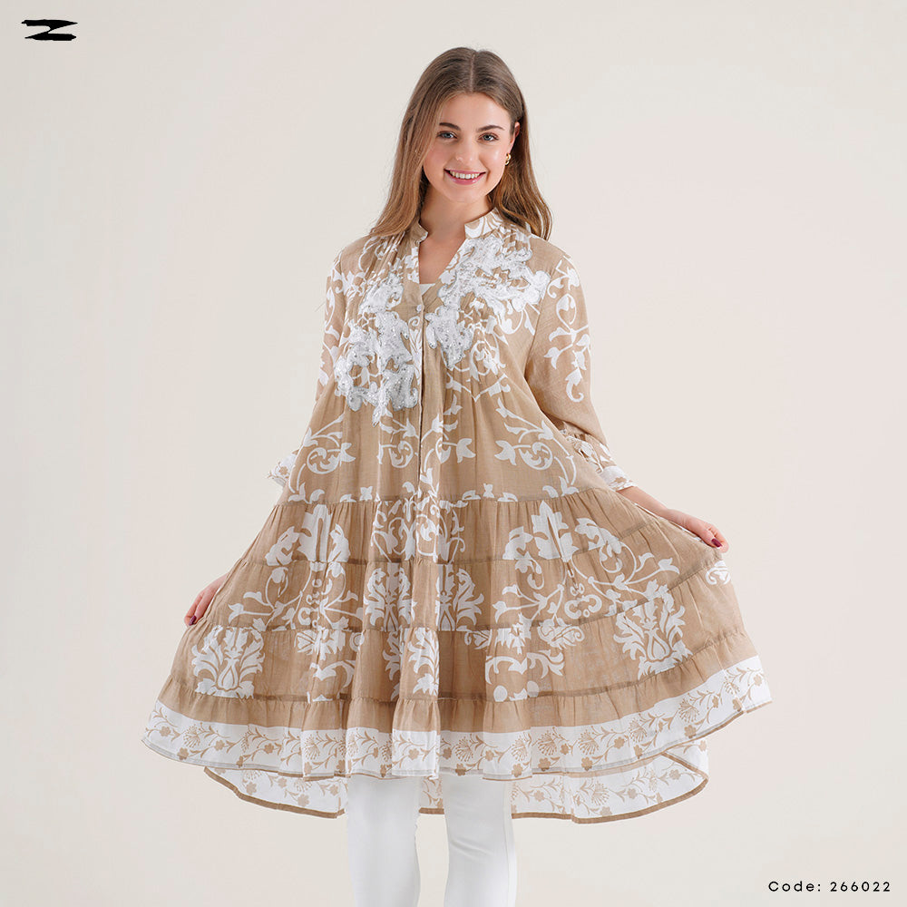 Buttoned Floral Tunic Blouse