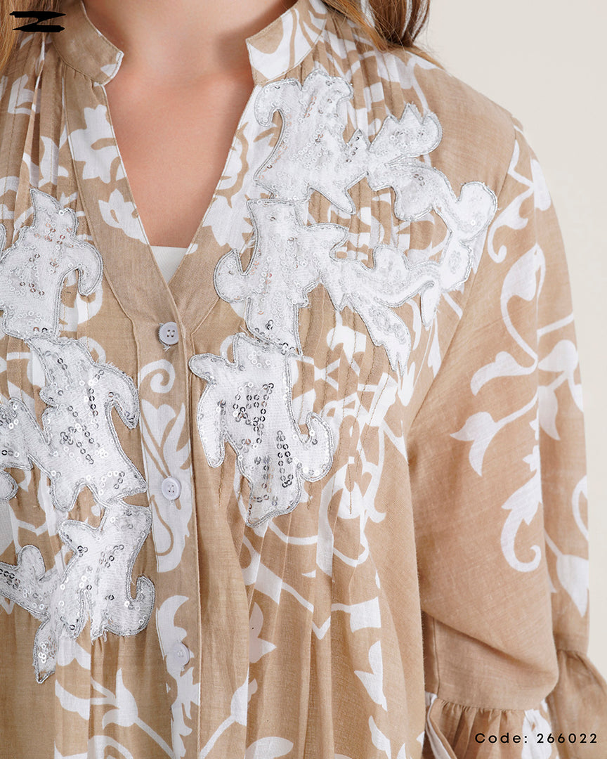 Buttoned Floral Tunic Blouse