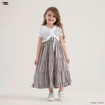 Load image into Gallery viewer, Striped Tiered Dress with Crochet Shrug