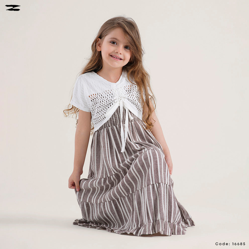 Striped Tiered Dress with Crochet Shrug