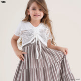 Striped Tiered Dress with Crochet Shrug