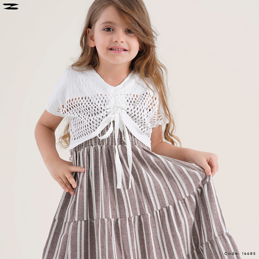 Striped Tiered Dress with Crochet Shrug