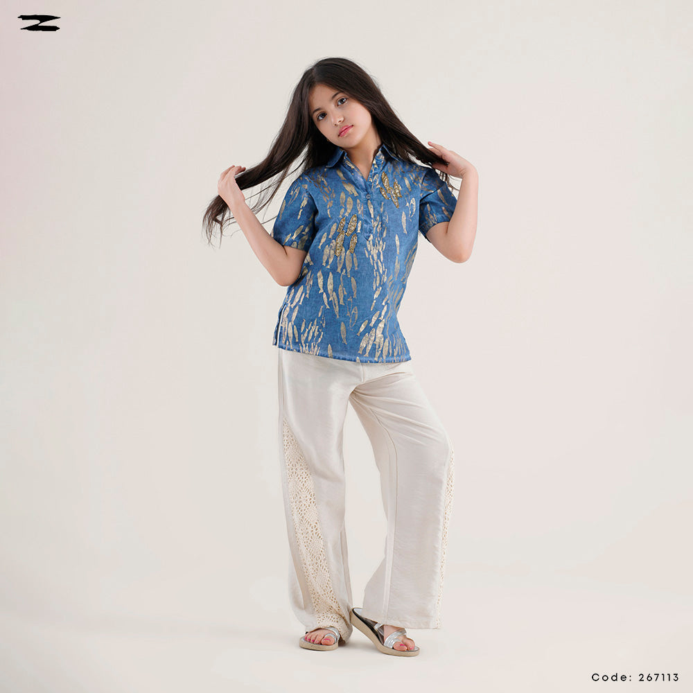 Blue Pattern Short Sleeve Shirt