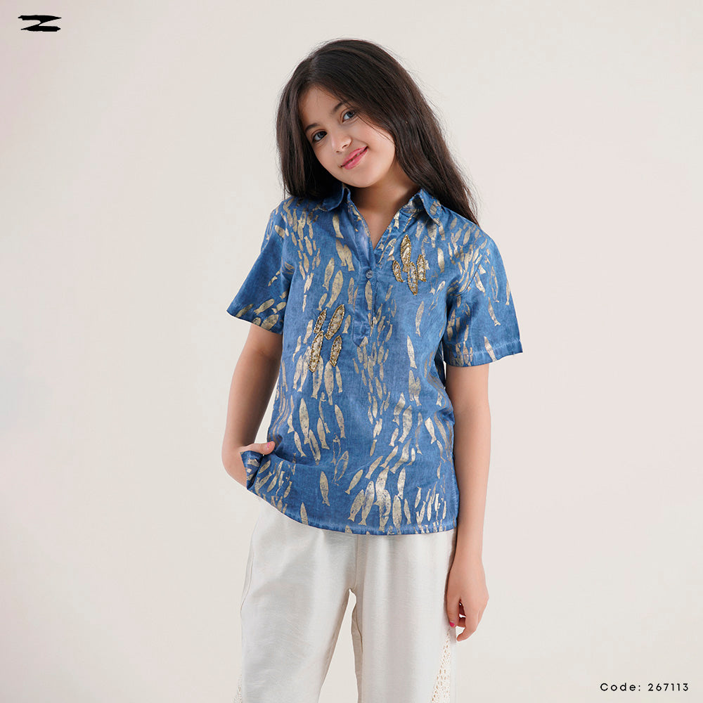 Blue Pattern Short Sleeve Shirt