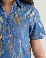 Load image into Gallery viewer, Blue Pattern Short Sleeve Shirt