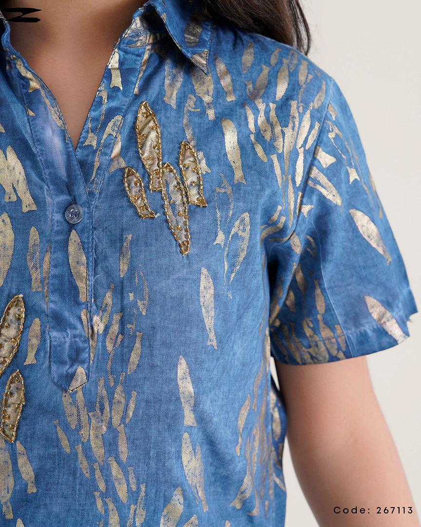 Blue Pattern Short Sleeve Shirt