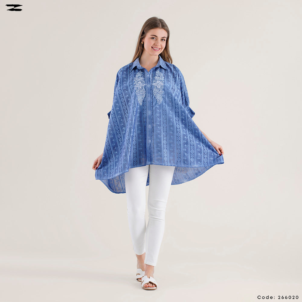 Embroidered Button-Up Tunic Shirt
