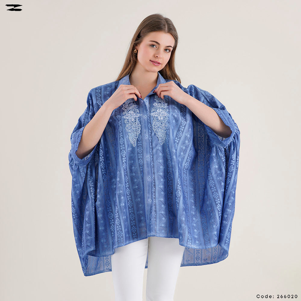 Embroidered Button-Up Tunic Shirt