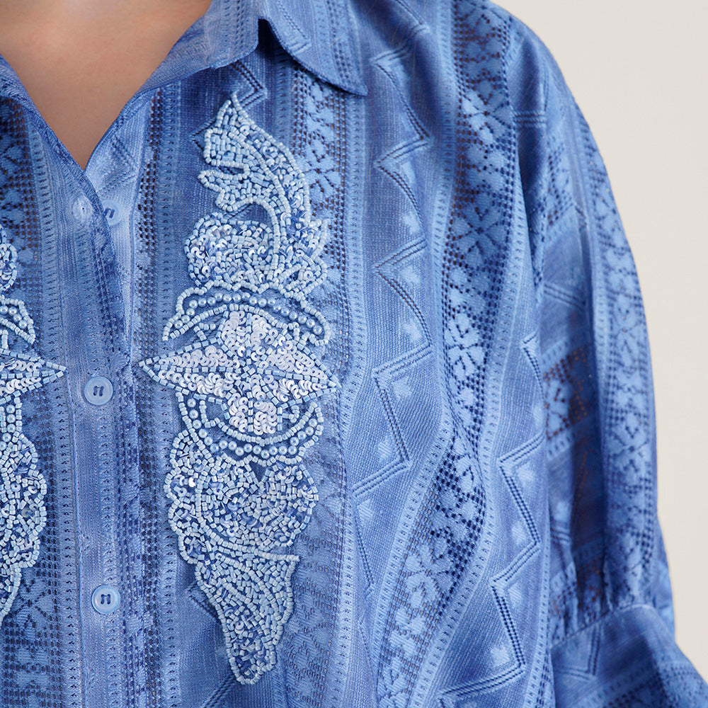 Embroidered Button-Up Tunic Shirt